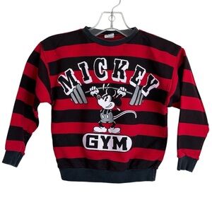 Mickey Mouse Gym Crewneck Sweater Red and Black Stripes One Size Unisex Vintage